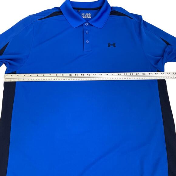 Under Armour Mens Polo Shirt Performance Golf 2XL Loose Heat Gear Blue Black - Picture 5 of 10